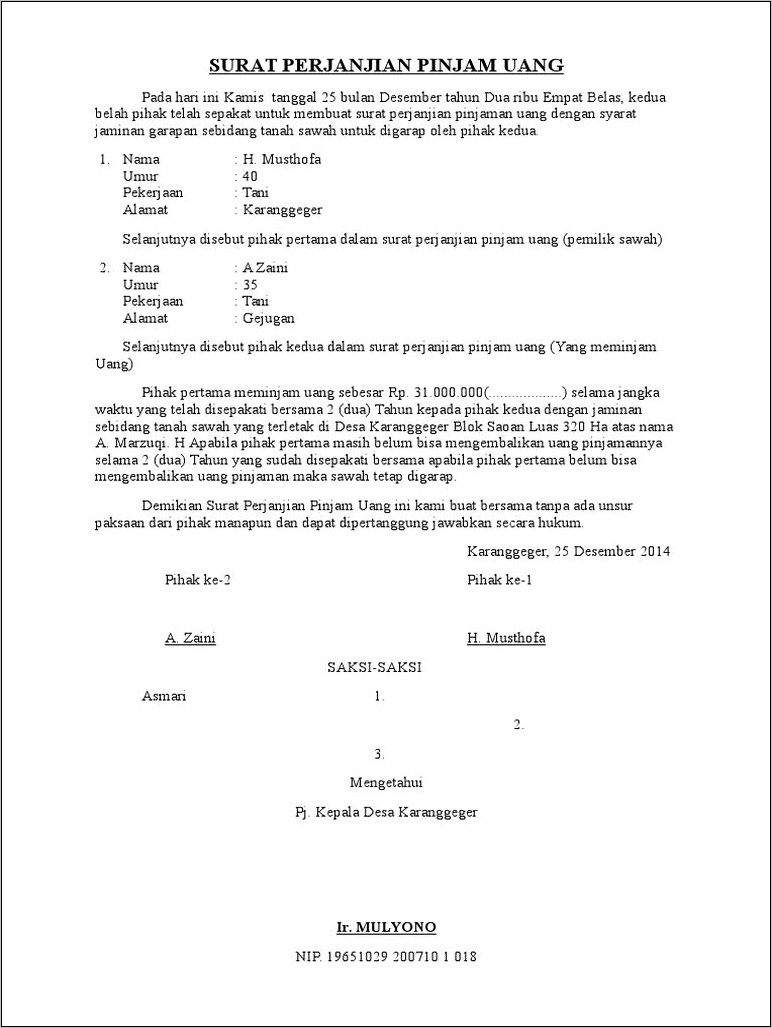 Contoh Surat Perjanjian Peminjaman Duit Surat Permoho Vrogue Co