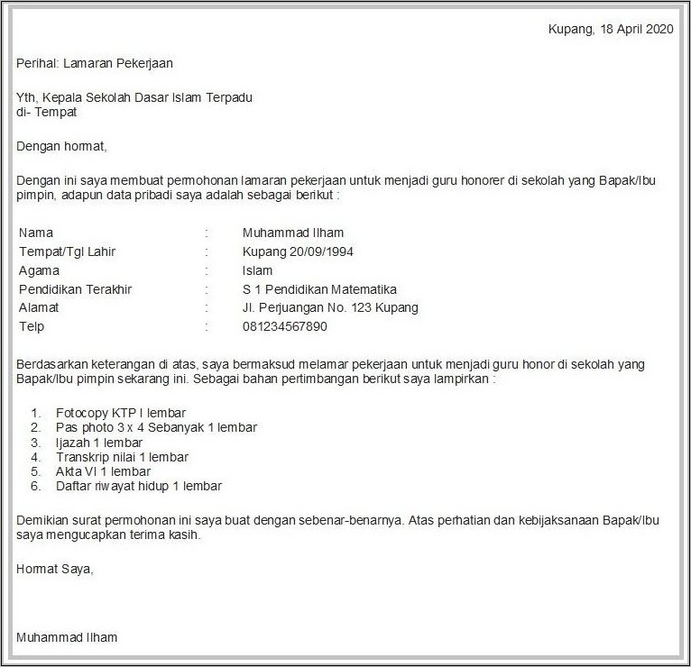 1 Contoh Surat Lamaran Pekerjaan