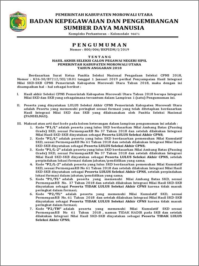 Bkpsdm Morowali Utara Contoh Surat Lamaran