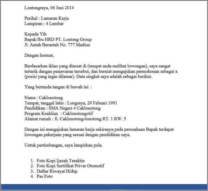 Cari Contoh Surat Lamaran Kerja