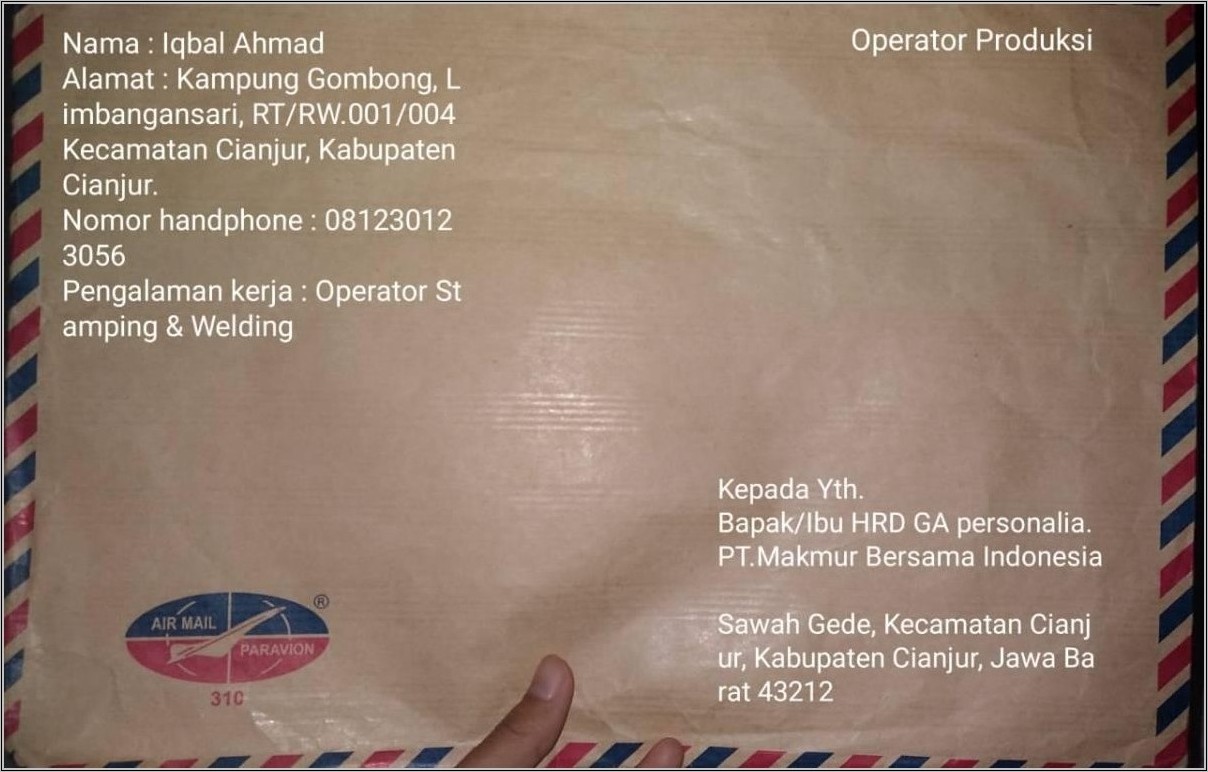 Contoh Alamat Surat Lamaran Kerja Di Amplop