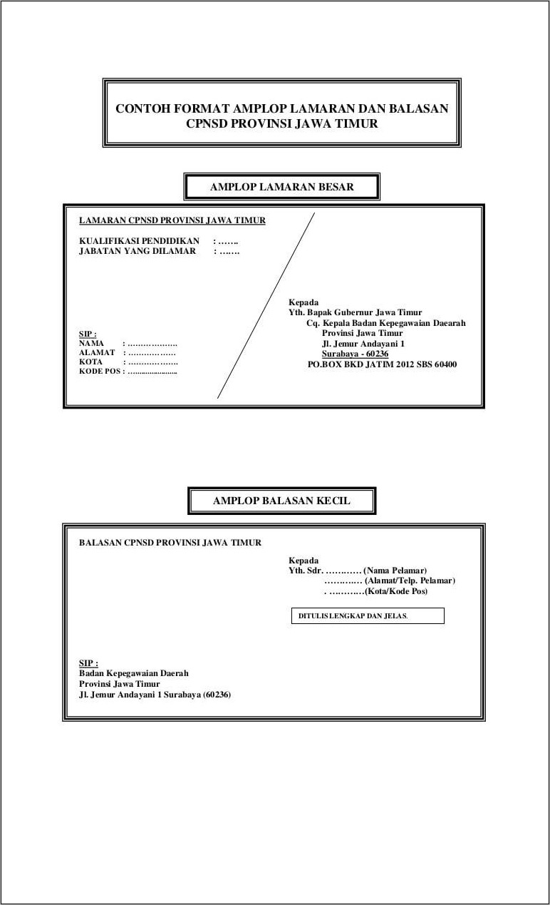 Contoh Amplop Surat Lamaran Kerja Cpns 2017