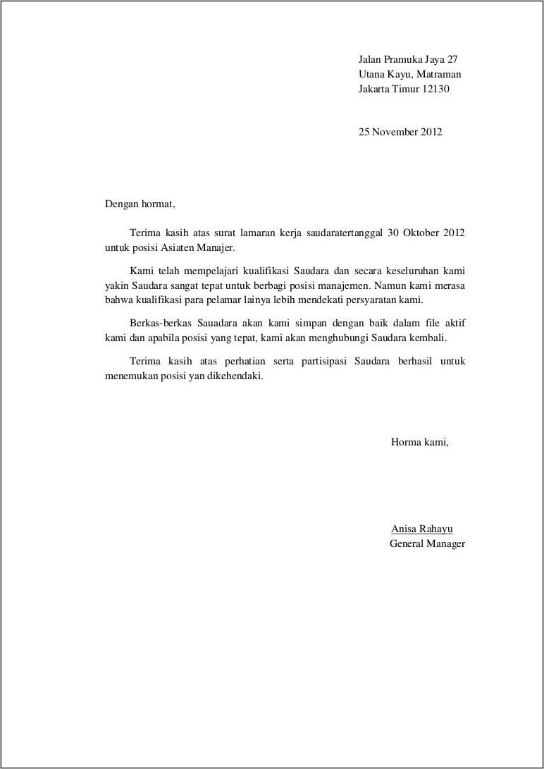 Contoh Bentuk Surat Lamaran Kerja Dalam Bahasa Inggris