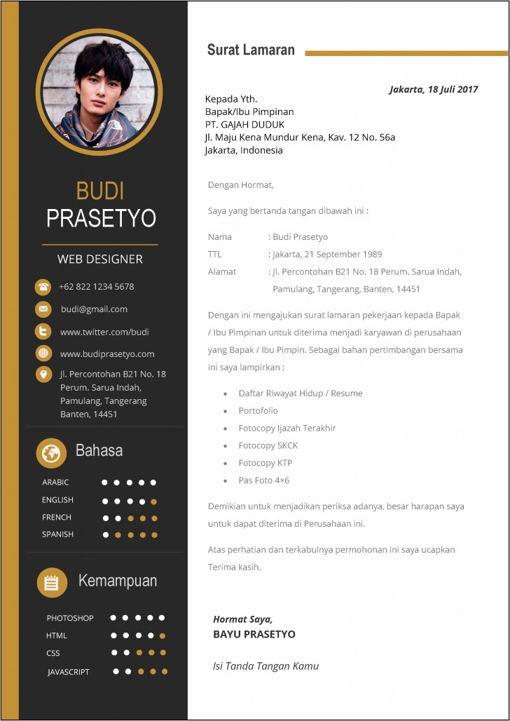 Contoh Cv Dan Surat Lamaran Kerja Kreatif