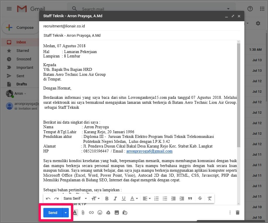 Contoh Cv Dan Surat Lamaran Kerja Via Email