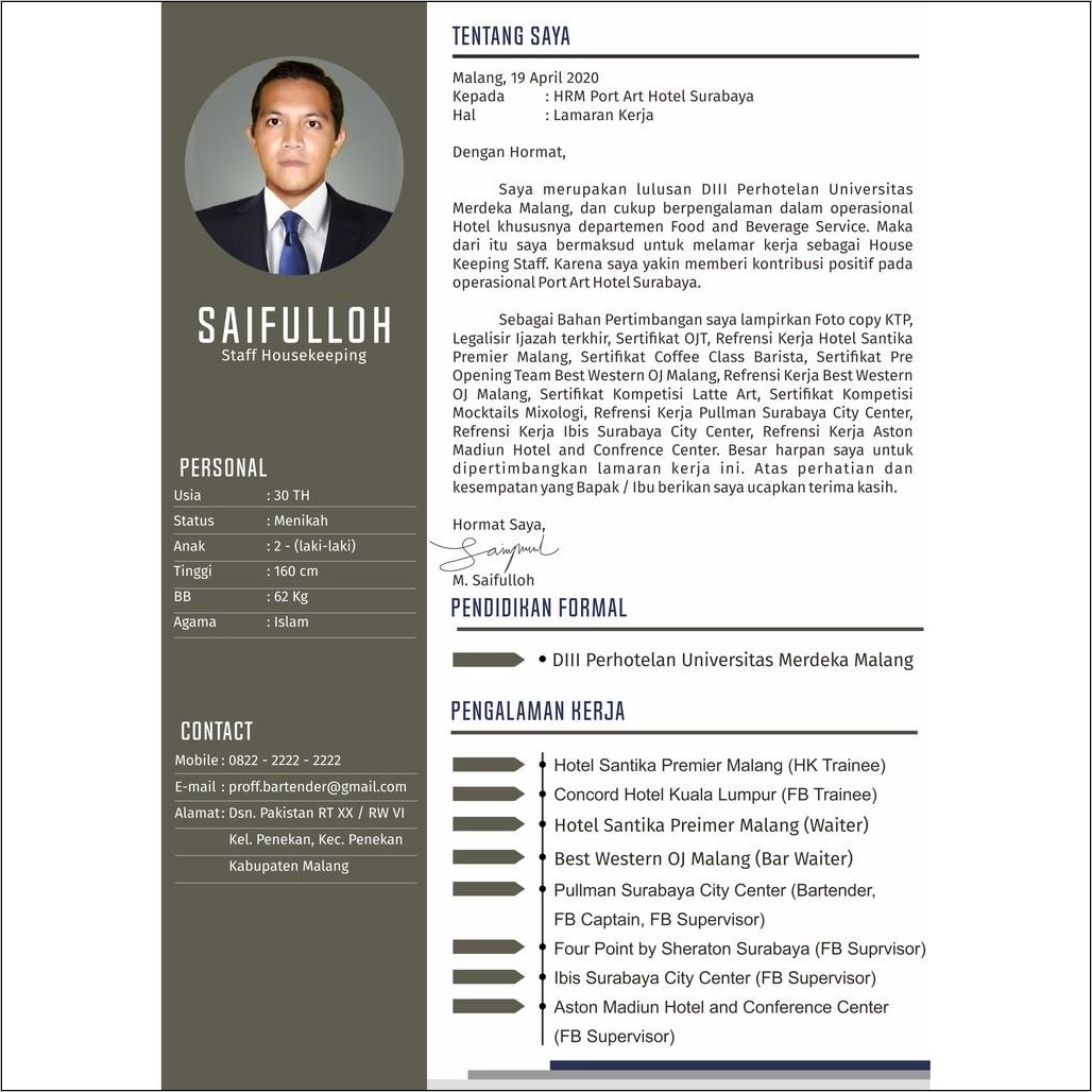 Contoh Cv Untuk Surat Lamaran Kerja