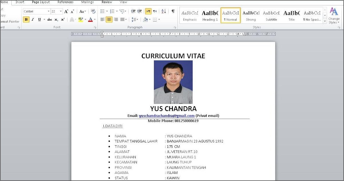 Contoh Data Pribadi Surat Lamaran Kerja