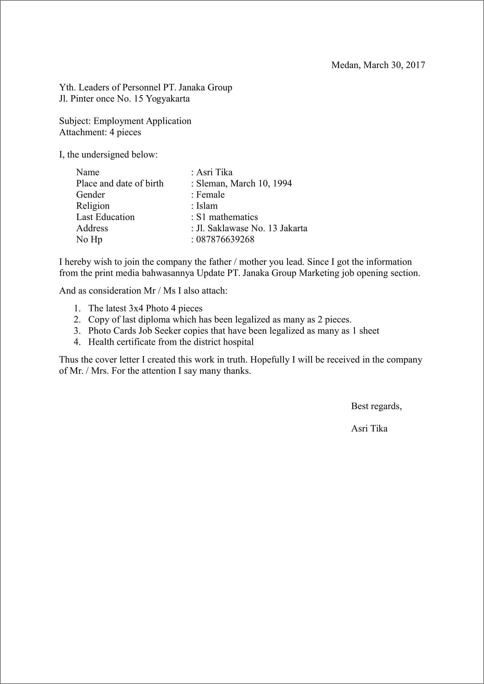 Contoh Email Surat Lamaran Kerja Dalam Bahasa Inggris