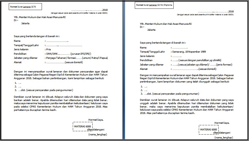 Contoh Format Surat Lamaran Cpns Penjaga Tahanan