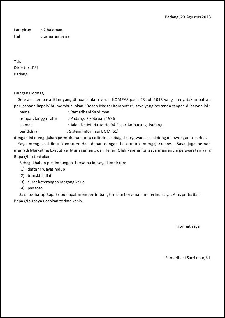 Contoh Gambar Lowongan Kerja Dan Surat Lamarannya