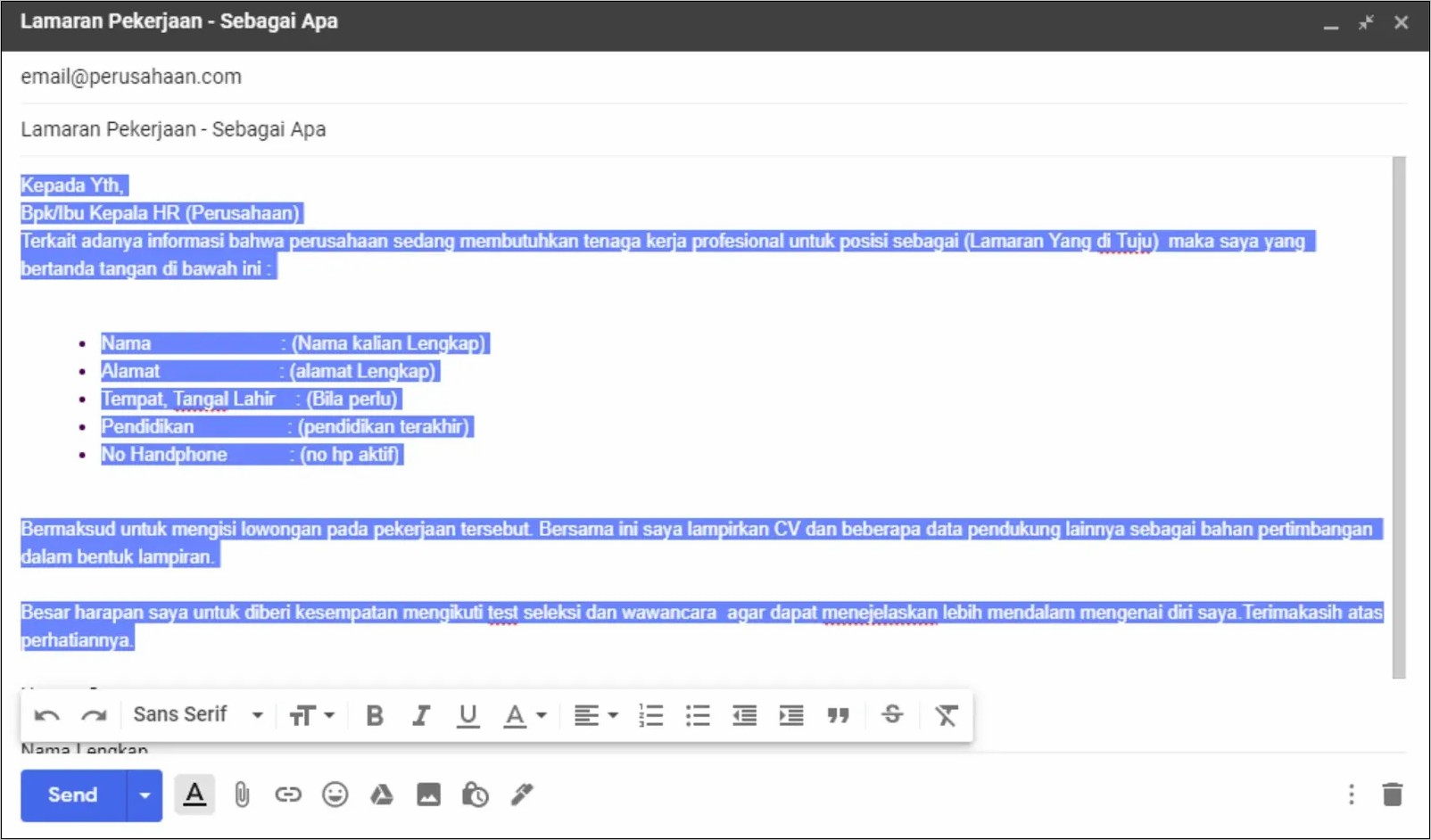 Contoh Halaman Depan Email Mengirim Surat Lamaran