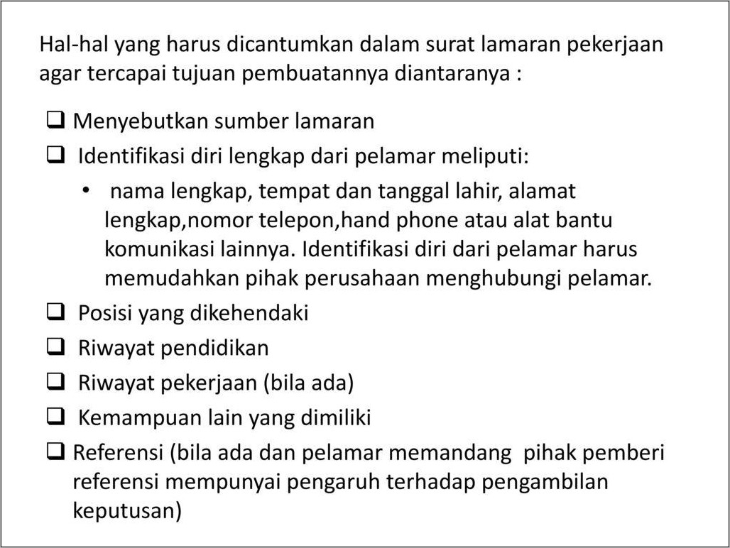 Contoh Identifikasi Surat Lamaran Kerja