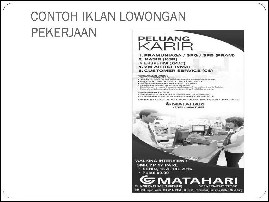 Contoh Iklan Dan Surat Lamaran Kerja