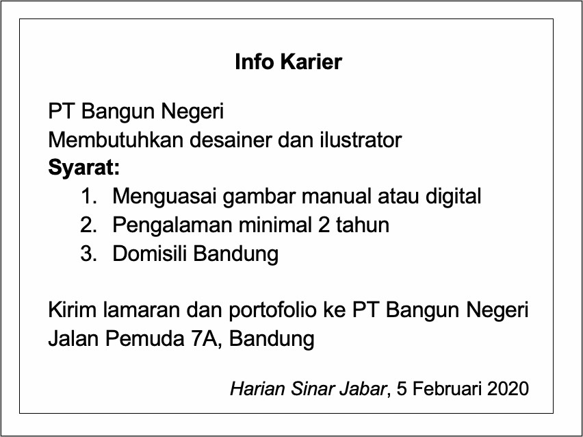 Contoh Iklan Lamaran Kerja Beserta Surat Lamaran