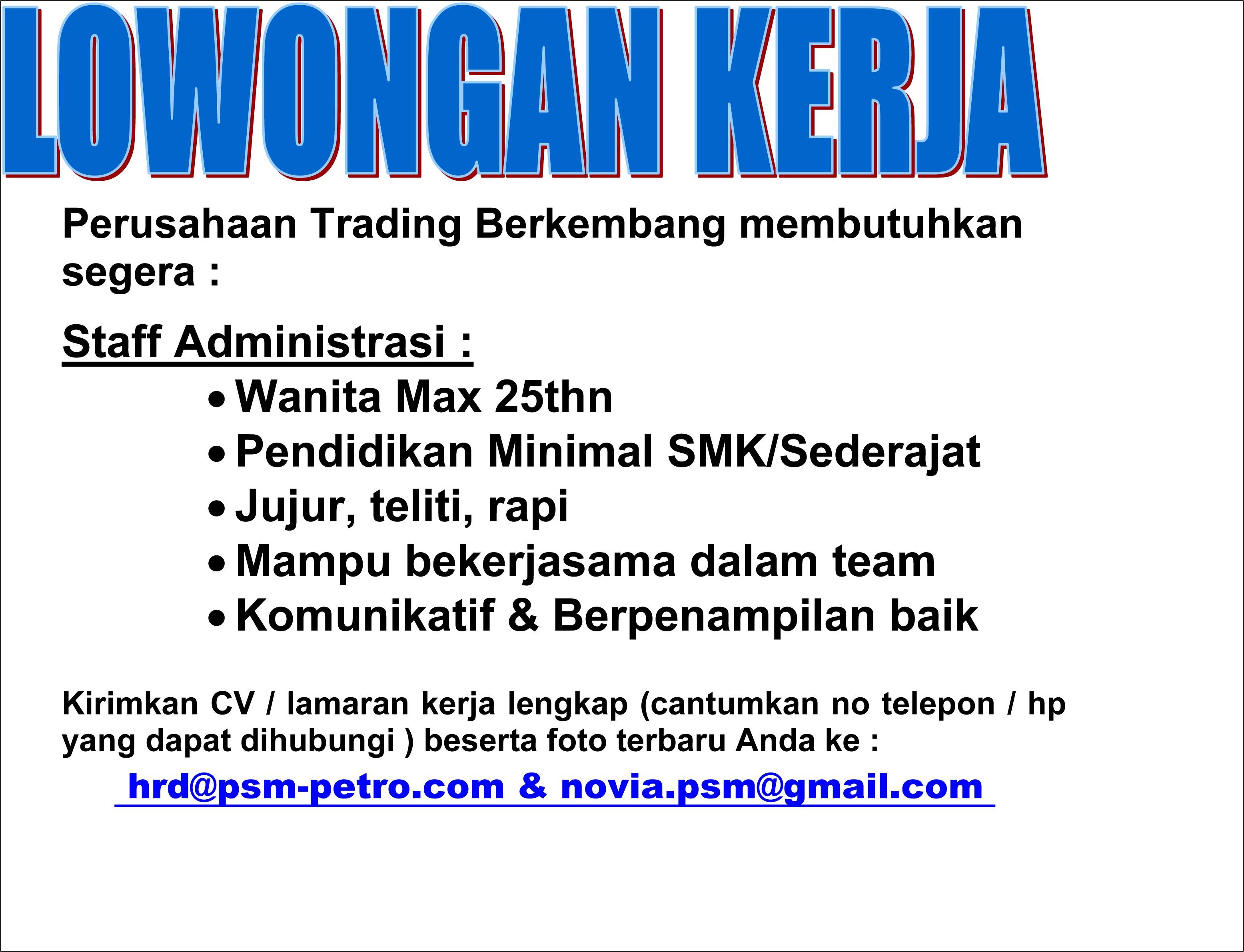 Contoh Iklan Lowongan Pekerjaan Dan Surat Lamarannya Sebagai Staf Administrasi