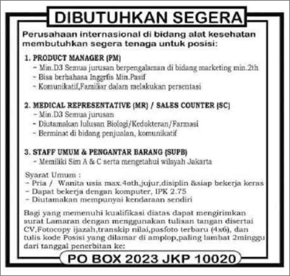 Contoh Iklan Lowongan Pekerjaan Di Koran Dan Surat Lamarannya