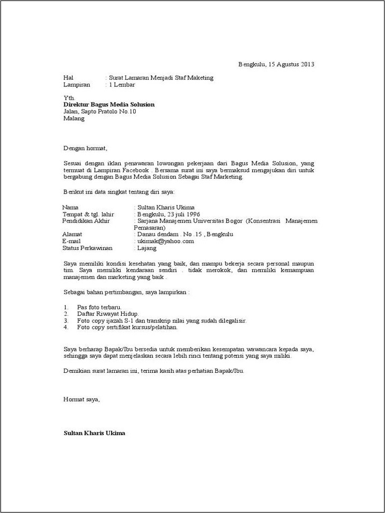 Contoh Iklan Pekerjaan Dan Surat Lamarannya