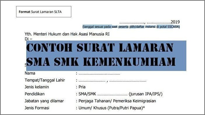 Contoh Isi Surat Lamaran Cpns Kemenkumham Untuk Slta