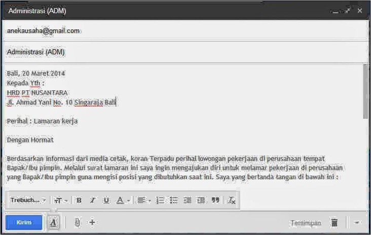 Contoh Kalimat Mengirim Surat Lamaran Lewat Emaill