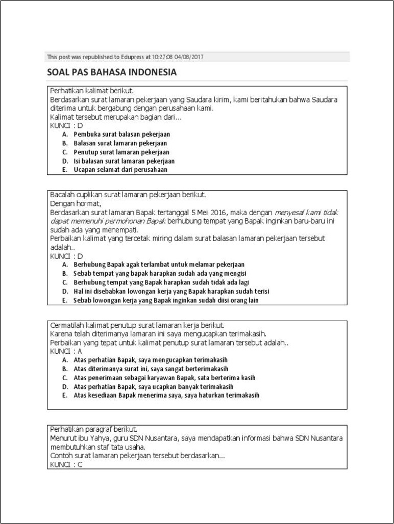 Contoh Kalimat Penutup Surat Lamaran Pekerjaan