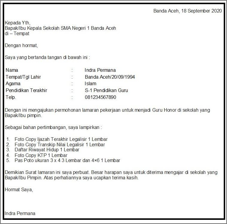 Contoh Kepala Surat Lamaran Yang Benar