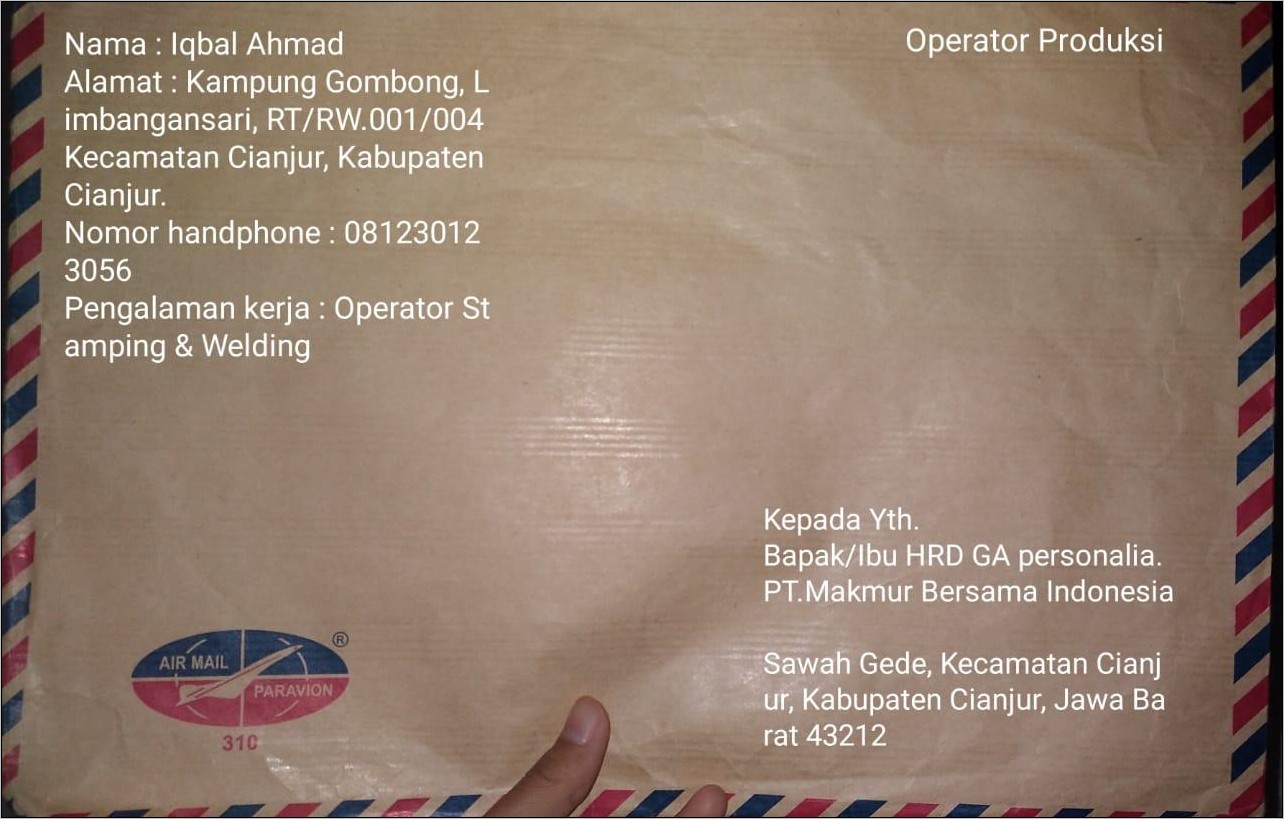 Contoh Kop Depan Surat Lamaran