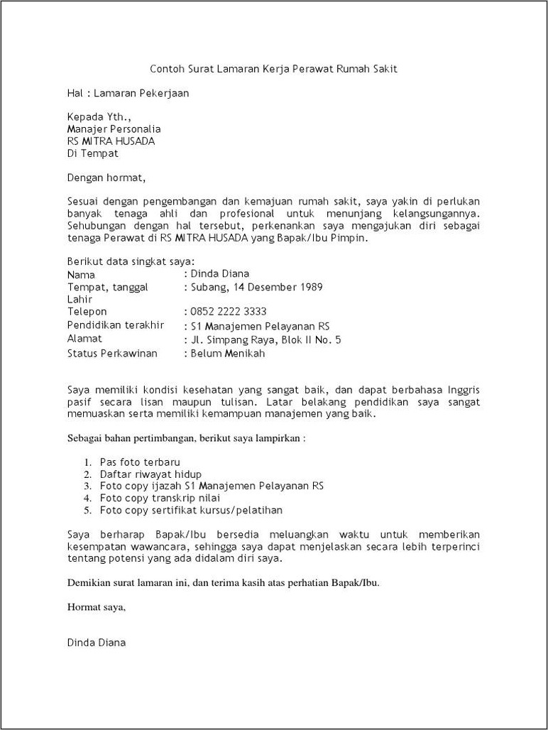 Contoh Kop Surat Untuk Melamar Pekerjaan Di Rs