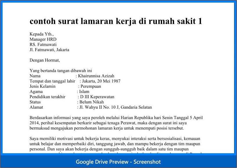 Contoh Kop Surat Untuk Melamar Pekerjaan