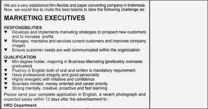 Contoh Lowongan Pekerjaan Beserta Surat Lamaran Pekerjaan Dalam Bahasa Inggris