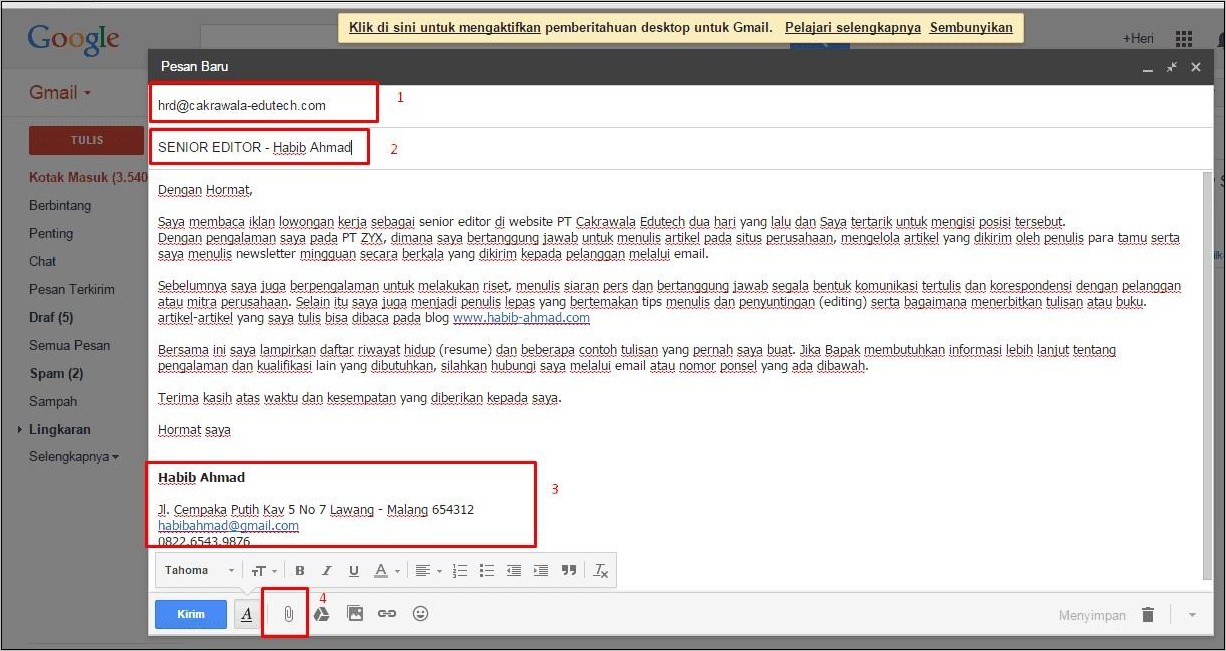 Contoh Mengirim Surat Lamaran Kerja Via Email