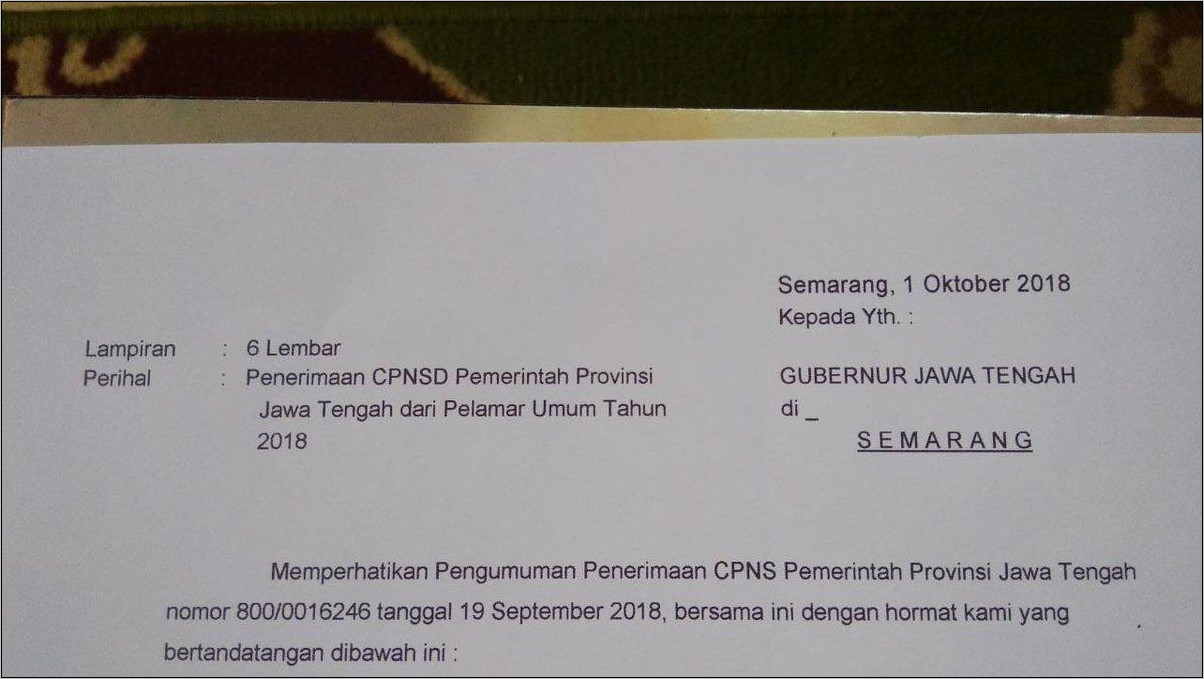 Contoh Pengisian Surat Lamaran Cpns Jateng 2019