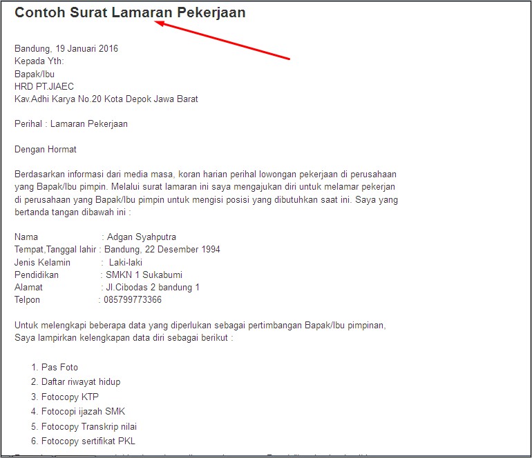 Contoh Penulisan Alamat Pada Surat Lamaran Kerja  Surat Lamaran Kerja