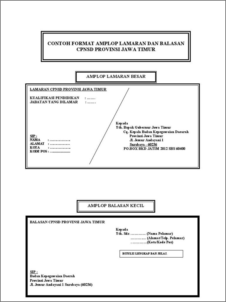 Contoh Penulisan Amplop Surat Lamaran Cpns