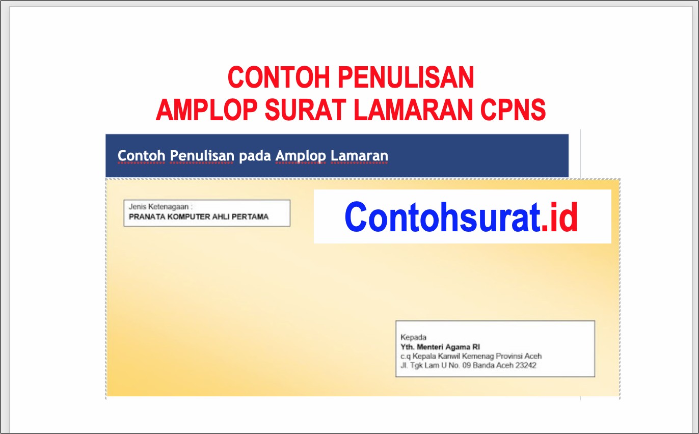 Contoh Penulisan Amplop Surat Lamaran Pekerjaan