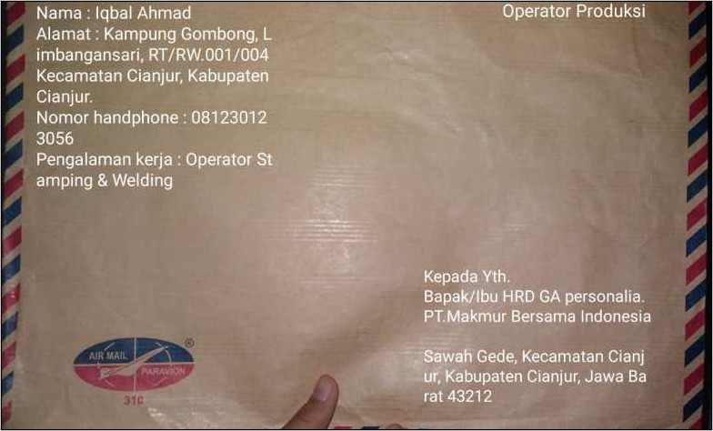 Contoh Penulisan Surat Lamaran Oekerjaan Yang Benar