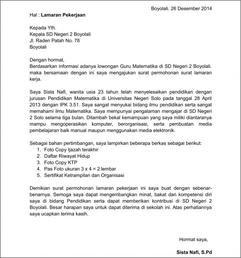 Contoh Penutup Surat Lamaran Kerja