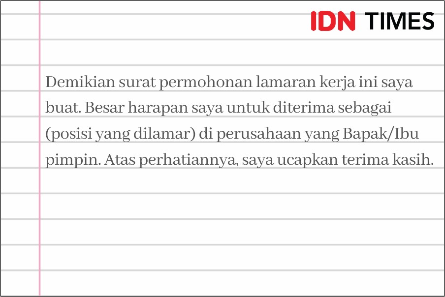 Contoh Penutup Surat Lamaran Pekerjaan Yang Baik Dan Benar