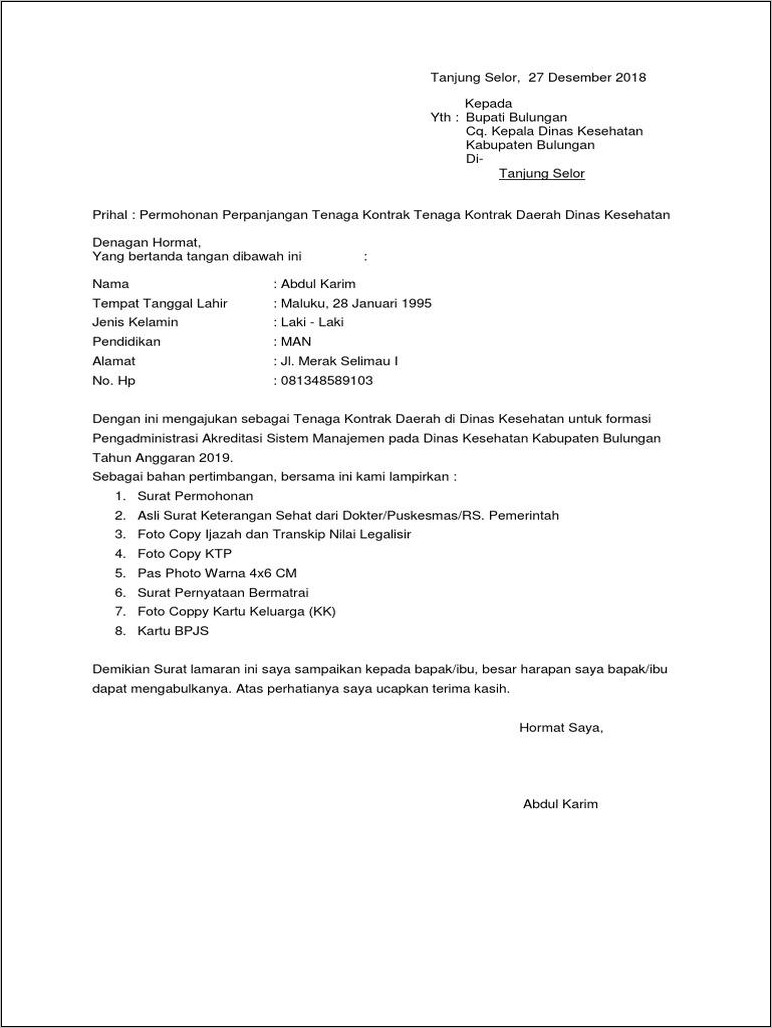 Contoh Perpanjangan Surat Lamaran Pekerjaan