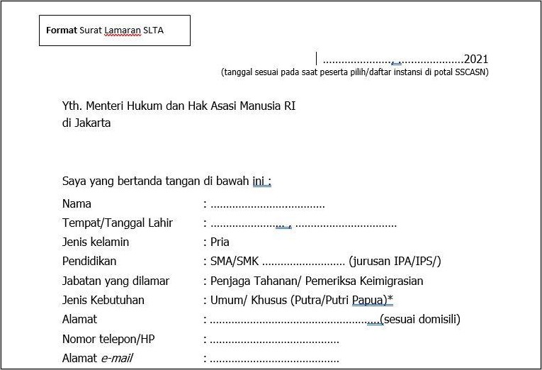 Contoh Pormat Surat Lamaran D3 Ccpns Menkum Ham