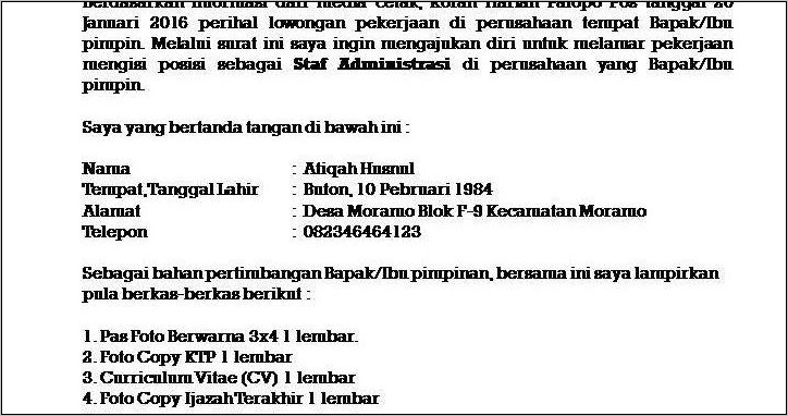 Contoh Redaksi Surat Lamaran Kerja