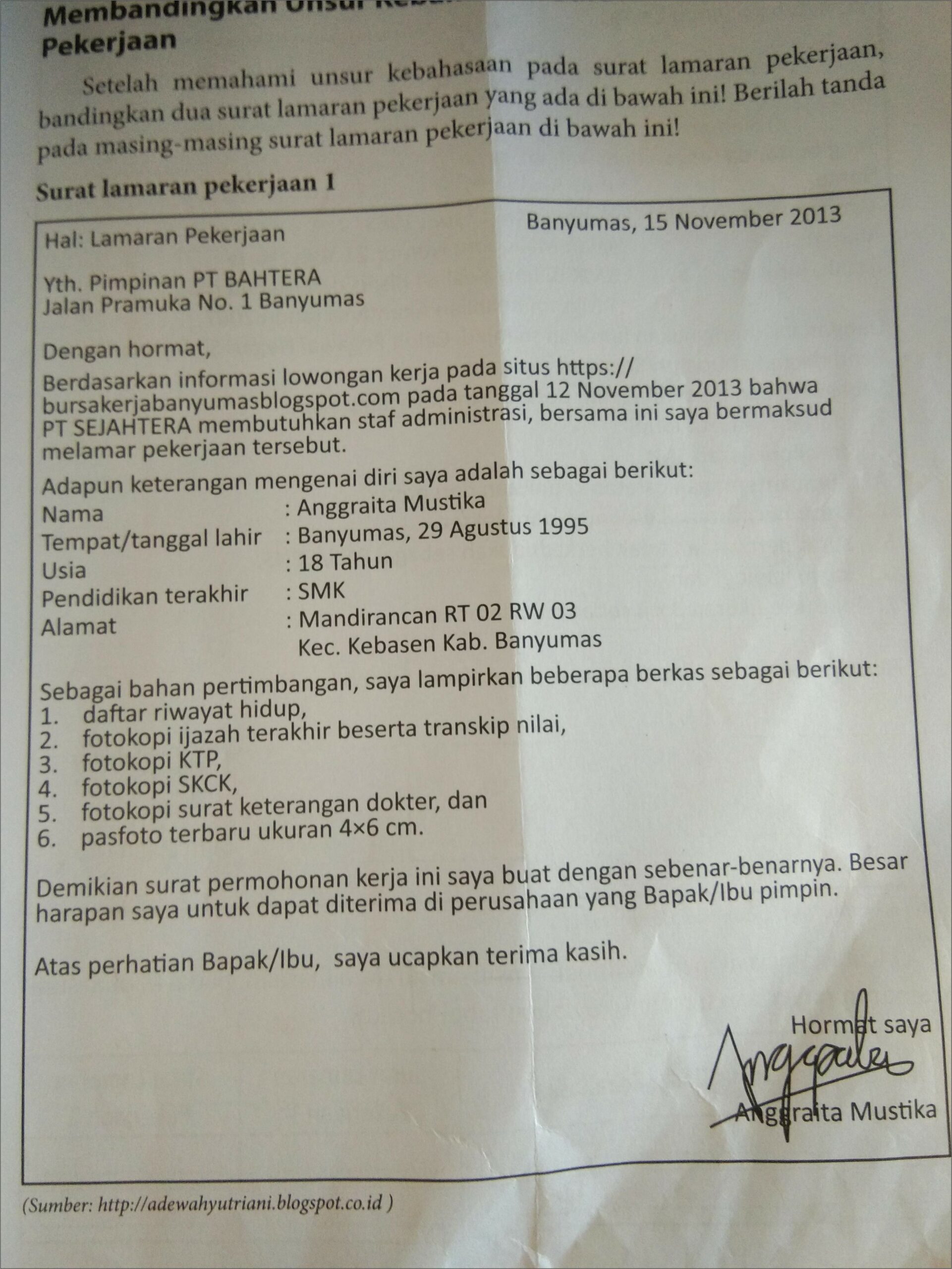 Contoh Soal Bahasa Indonesia Kelas 12 Tentang Surat Lamaran Pekerjaan
