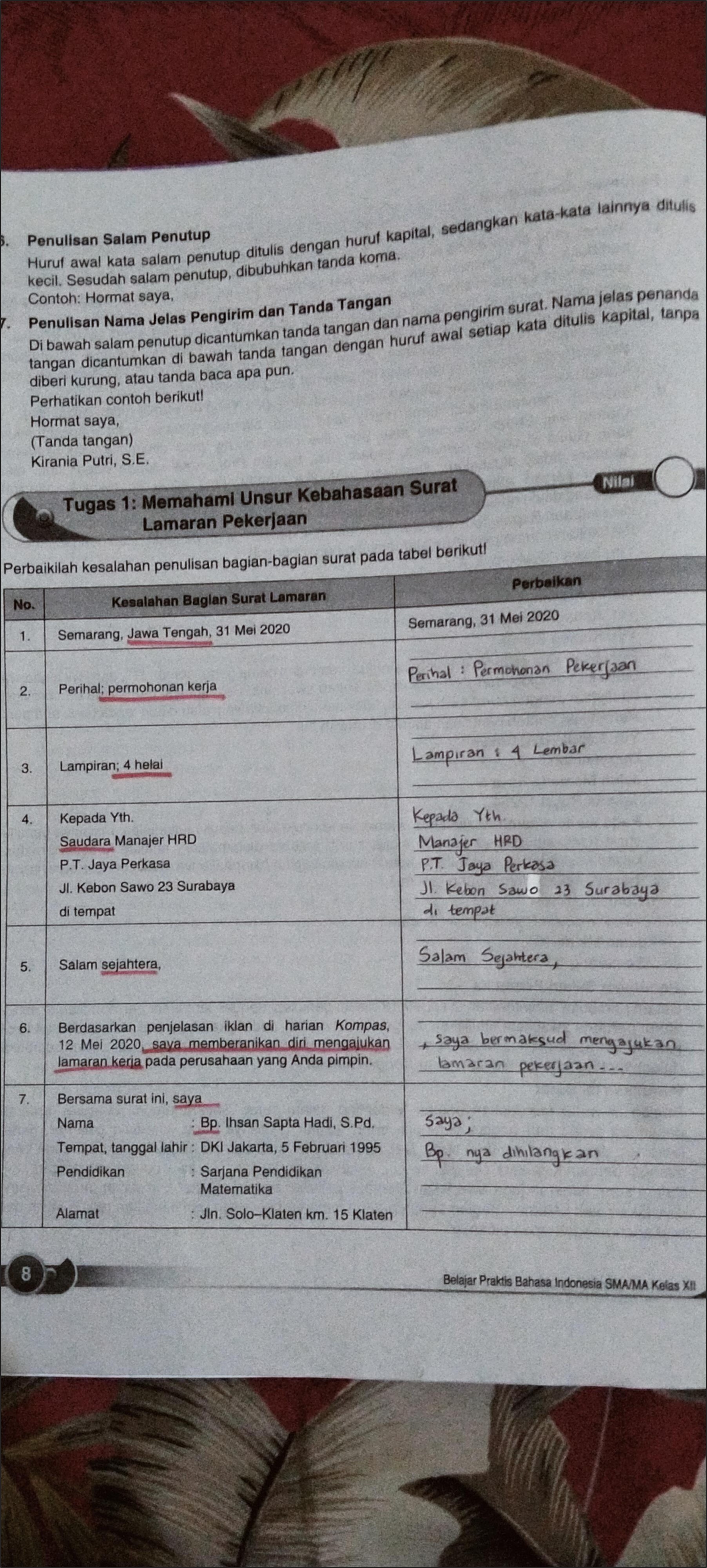 Contoh Soal Kesalahan Penggunaan Kalimat Ejaan Pada Surat Lamaran Pekerjaan