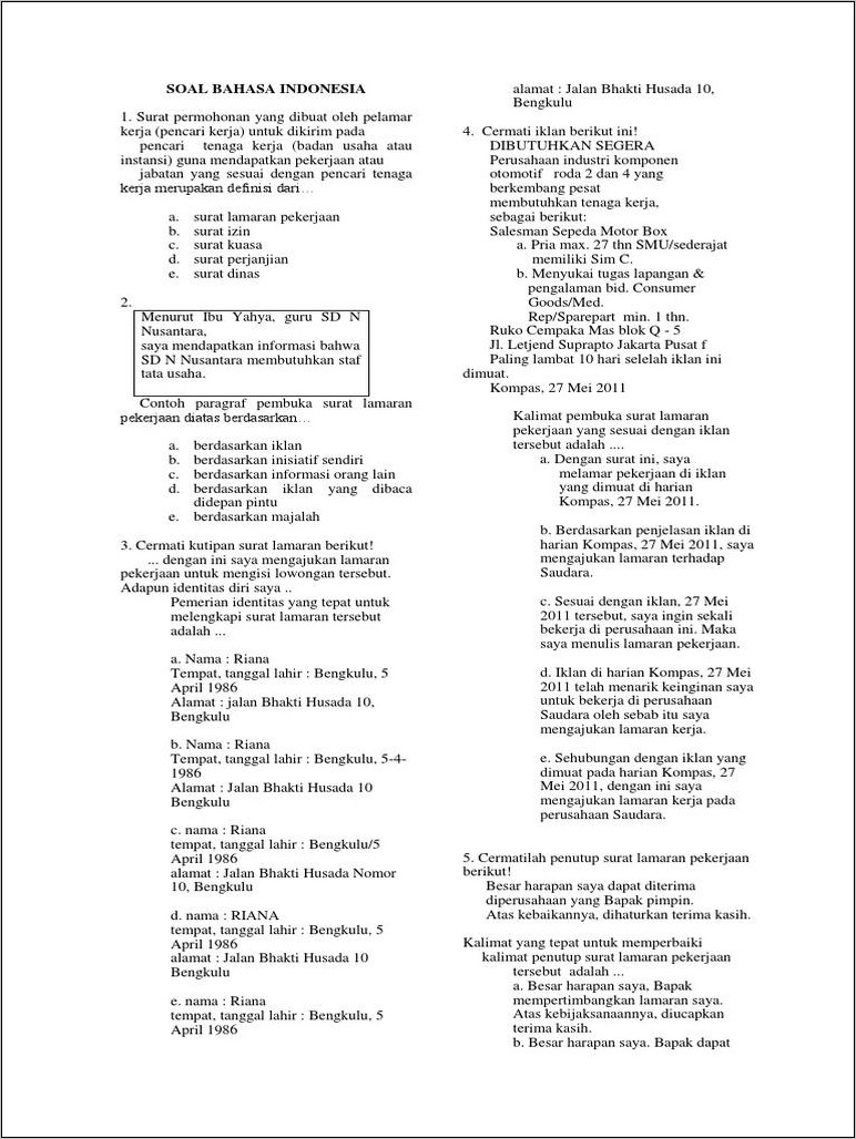 Contoh Soal Menentukan Bagian Penutup Surat Lamaran Pekerjaan