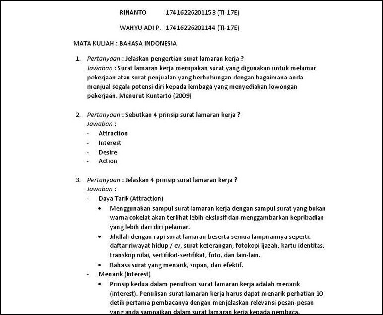 Contoh Soal Surat Lamaran Beserta Jawaban