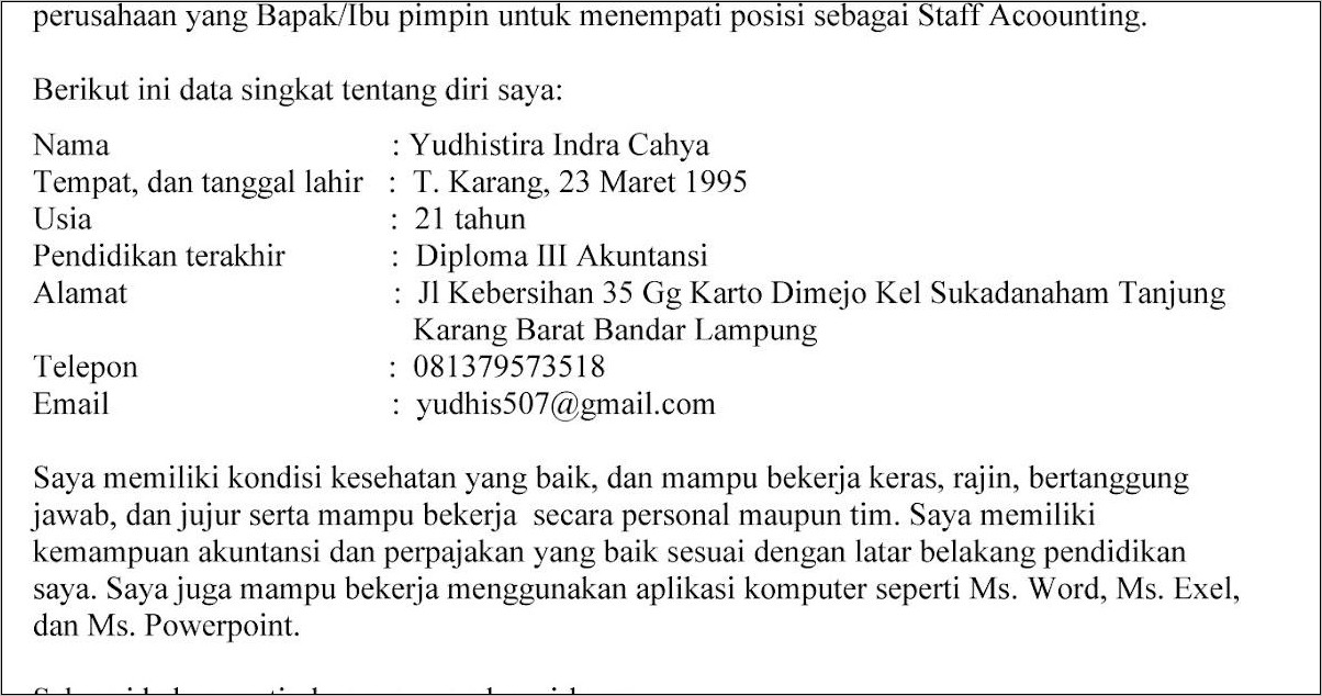 Contoh Soal Surat Lamaran Kerja Beserta Jawabannya