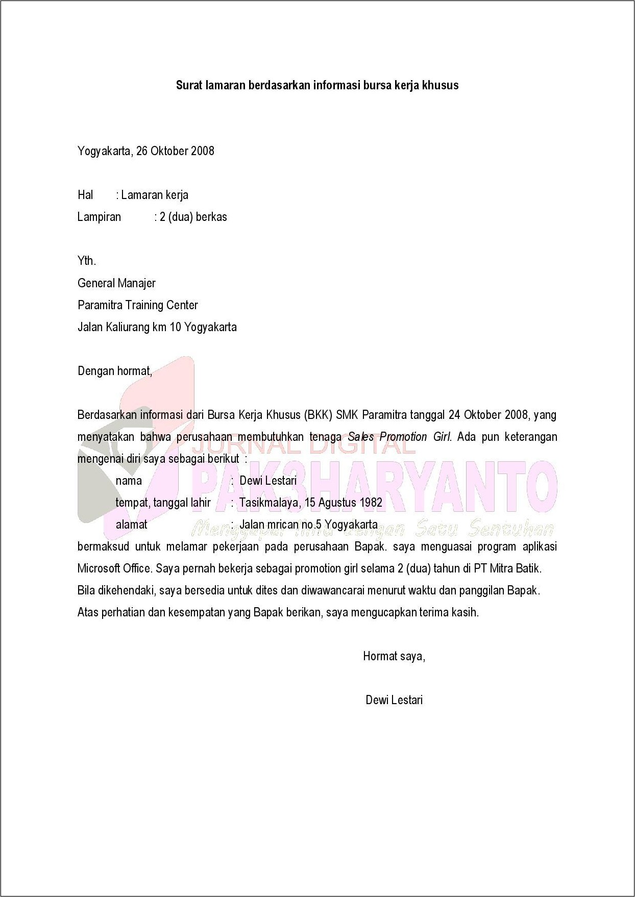 Contoh Soal Surat Lamaran Kerja Beserta Pembahasan
