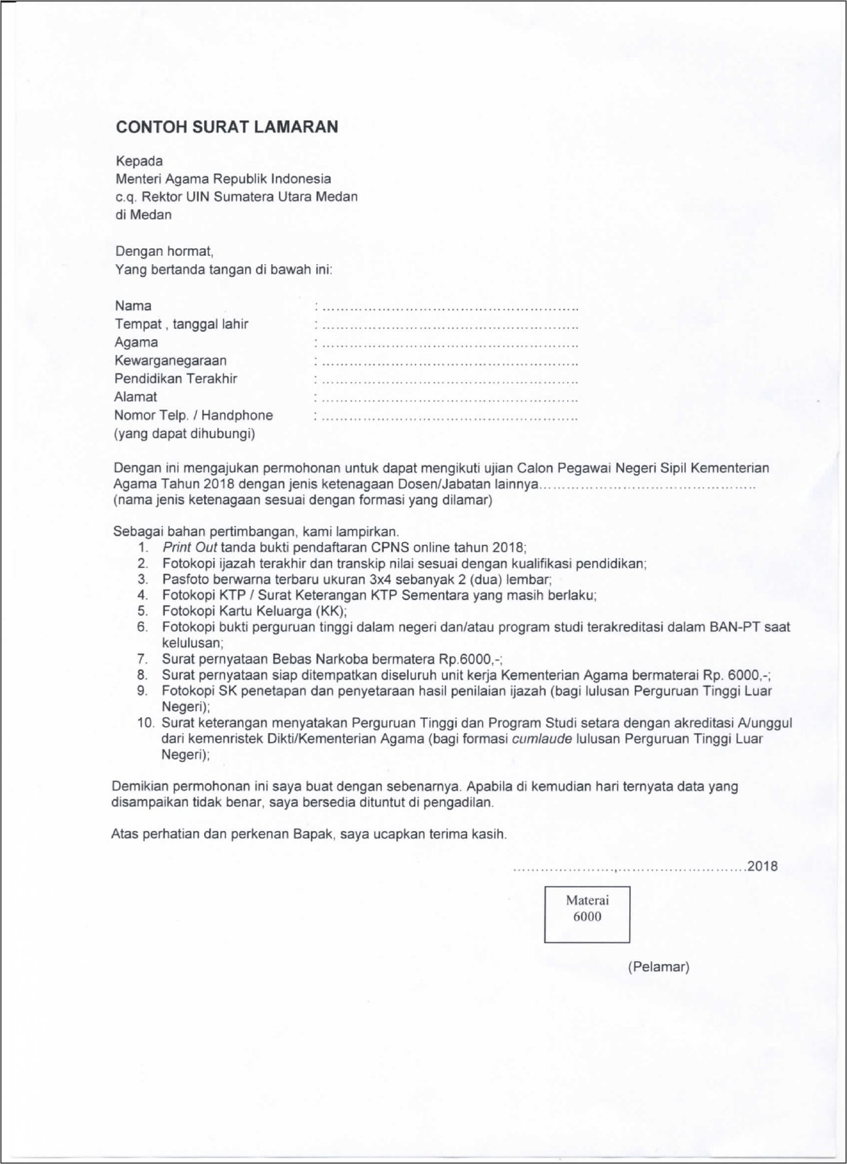 Contoh Surat Amplop Lamaran