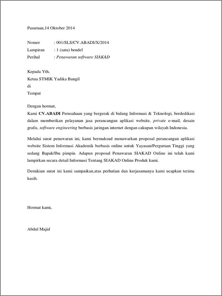 Contoh Surat Lamaran Kerja Semi Block Style Bahasa Indonesia  Surat