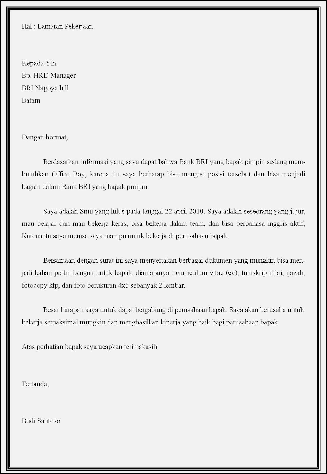 Contoh Surat Balasan Lamaran Pekerjaan Berupa Penolakan Eyd