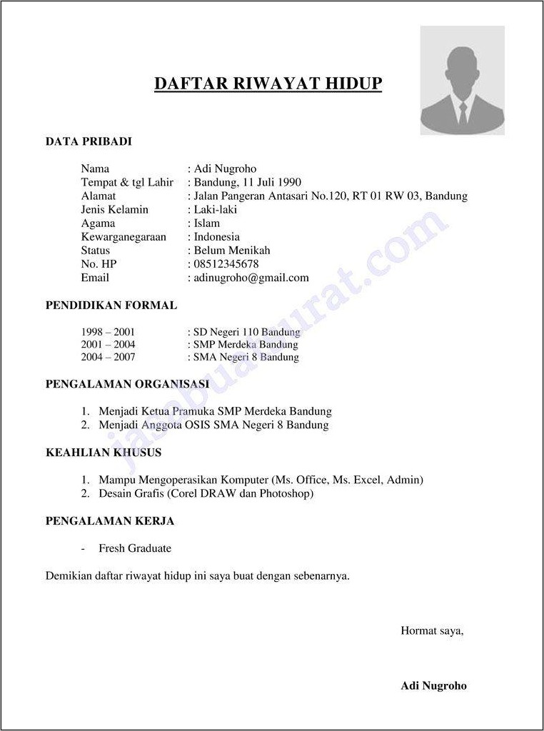 Contoh Surat Cv Untuk Melamar Kerja